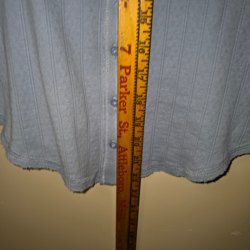 Aerie Women Blue Ribbed Button‎ Front Tie Neck Short Sleeve Top 078-5496-3833 S - Picture 4 of 7